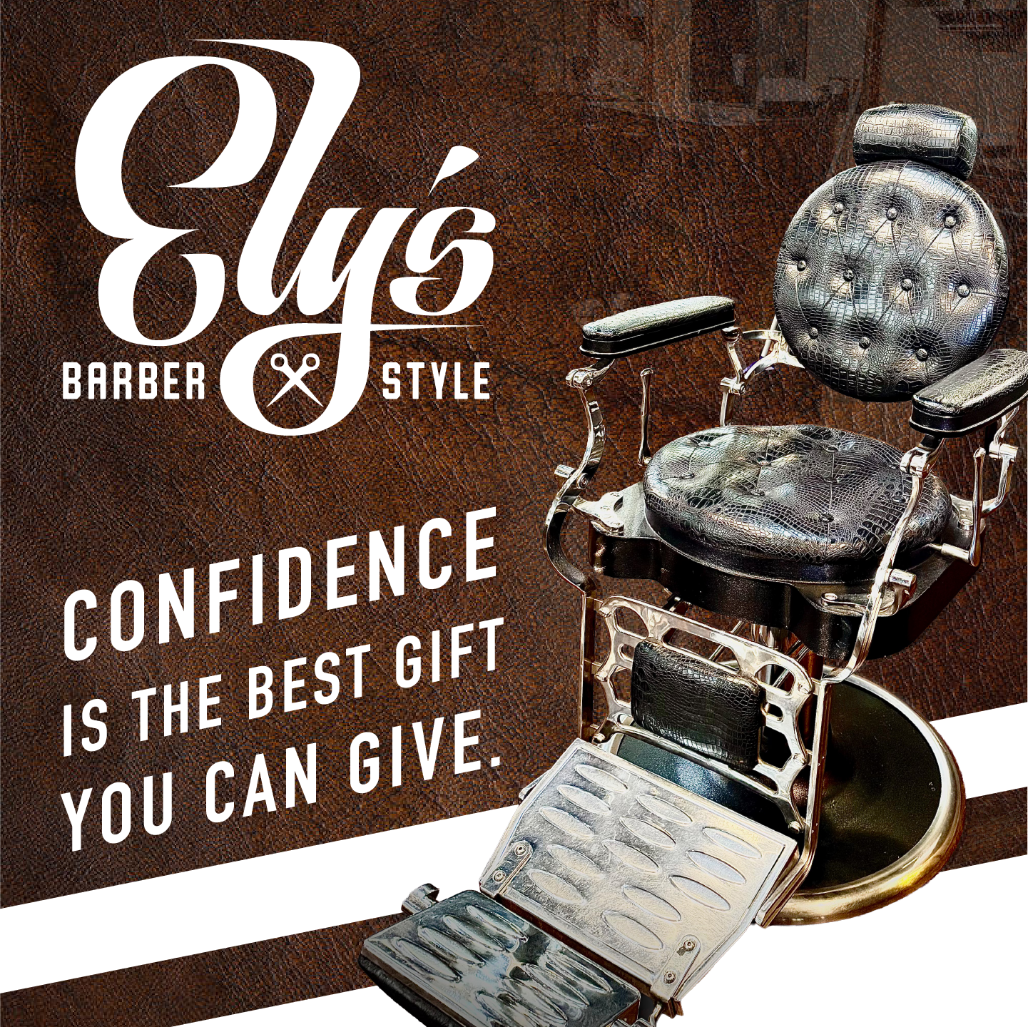 A social media display advertisement for Ely's Barber and Style.